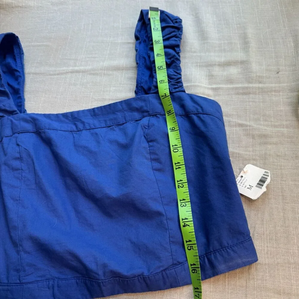 Free People Tank Top Women's M Royal Blue Cropped Cotton Scrunch Strap Top